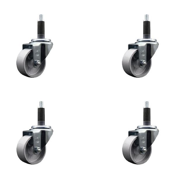 3'' Semi Steel Wheel Swivel 1'' Expanding Stem Caster Set, 4PK